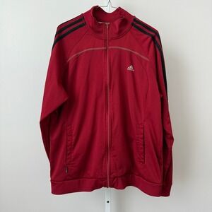 Adidas ClimaLite Track Jacket Red Black Mens Full Zip Athletic Sportswear L
